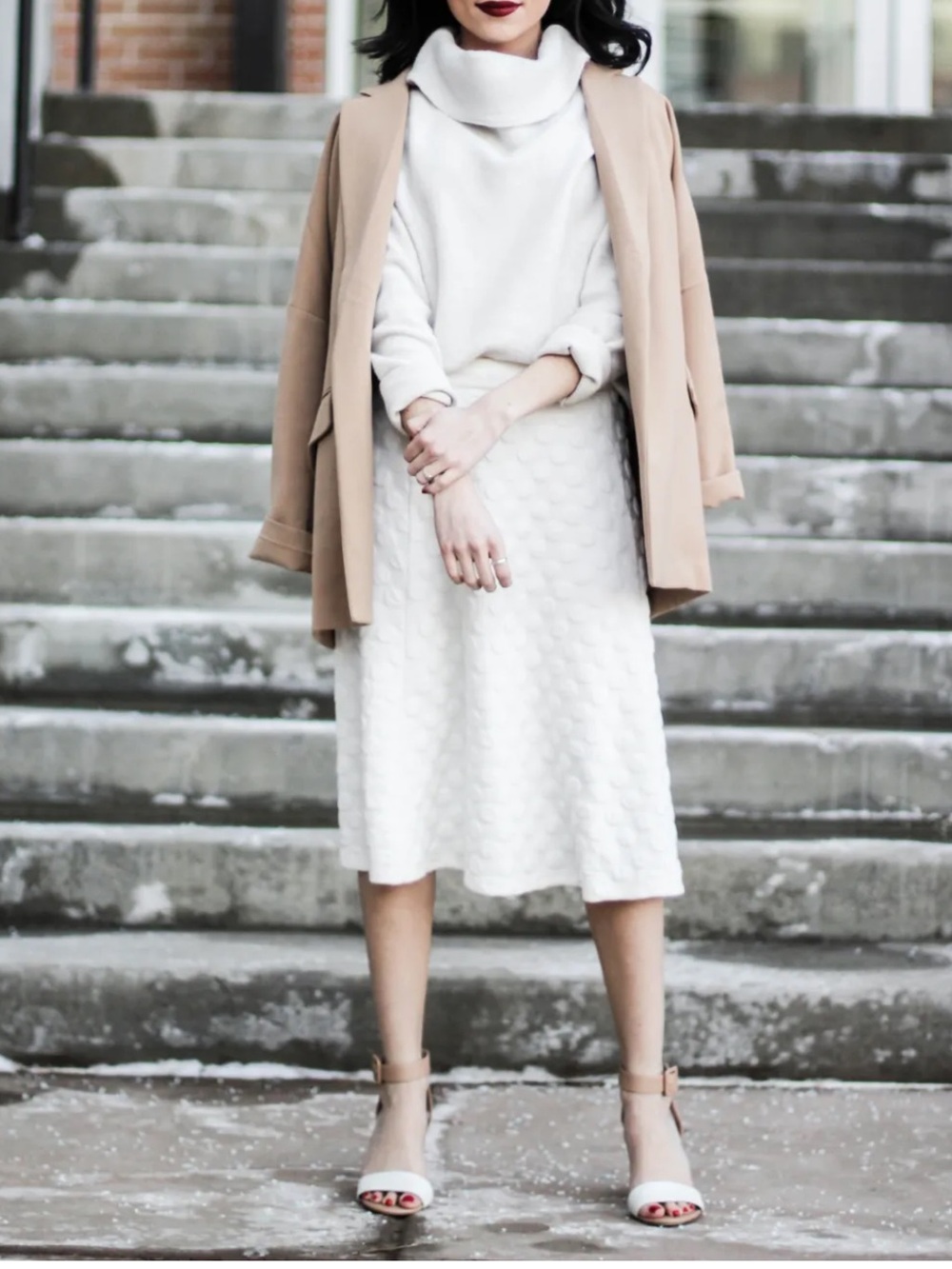 Classic White Textured Midi Skirt - Timeless Women's Work & Weekend Style